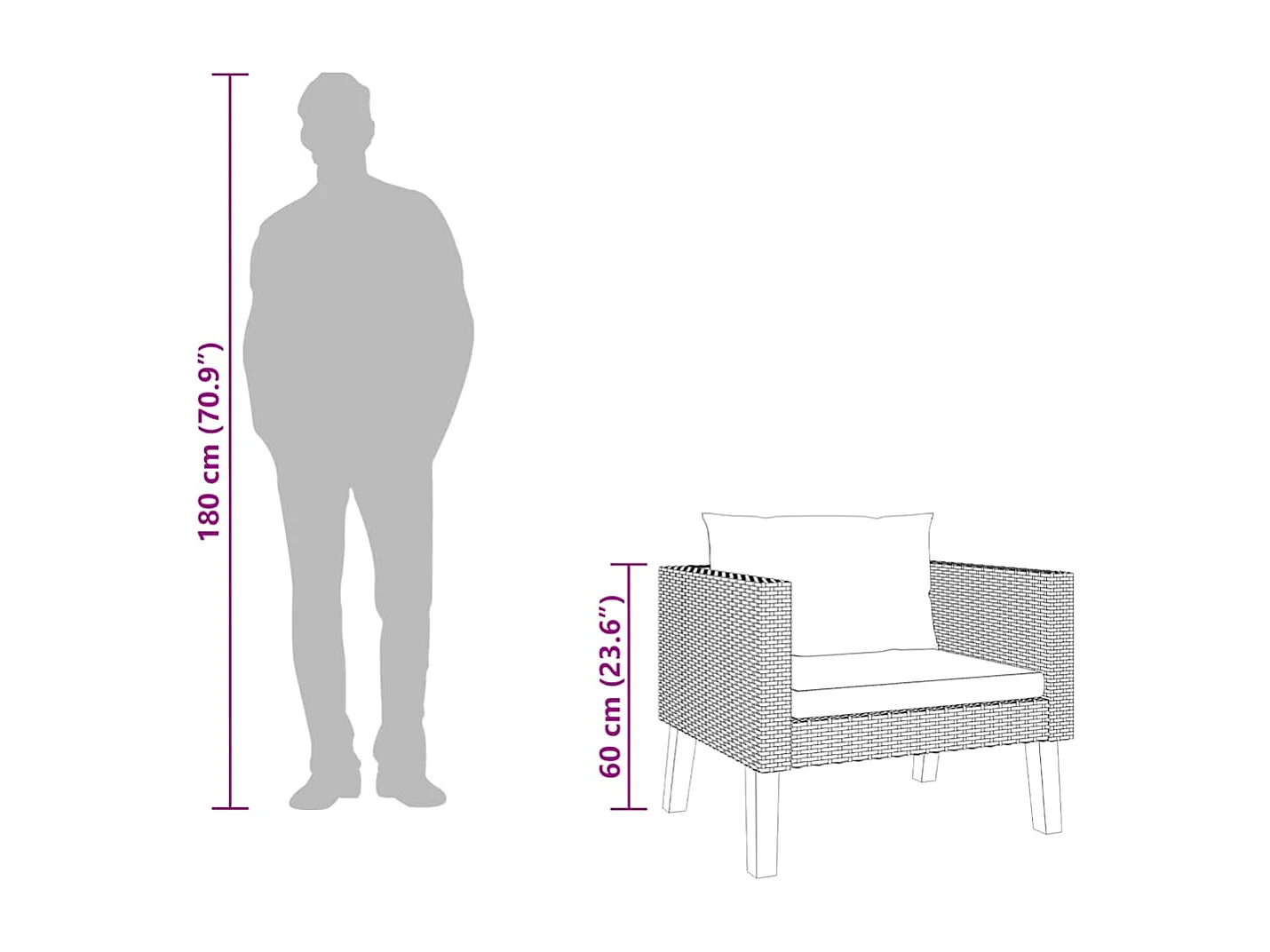 1-Sitzer-Gartensofa mit Auflagen Poly Rattan Schwarz