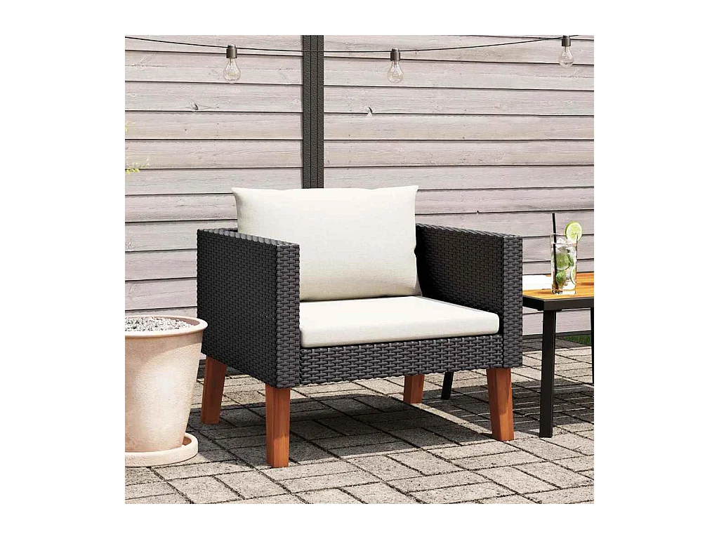 1-Sitzer-Gartensofa mit Auflagen Poly Rattan Schwarz