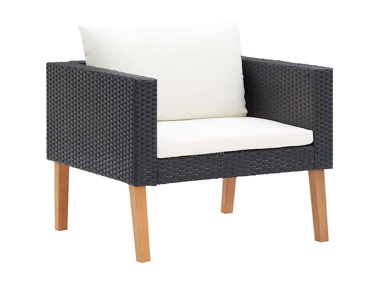 Tuinbank eenzits met kussens poly rattan zwart