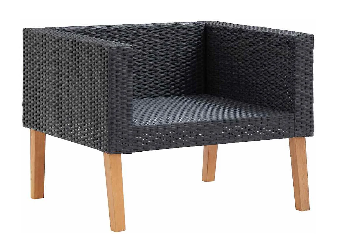 Tuinbank eenzits met kussens poly rattan zwart