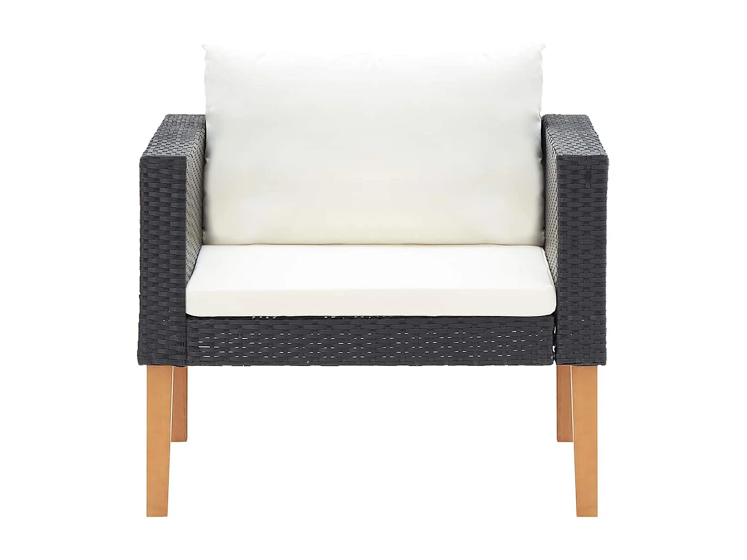 Tuinbank eenzits met kussens poly rattan zwart