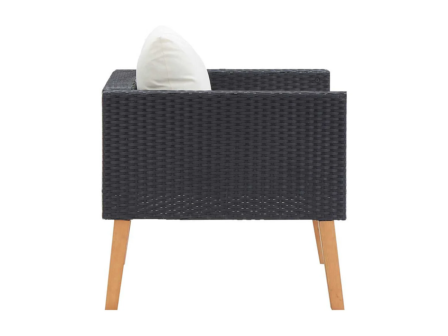 Tuinbank eenzits met kussens poly rattan zwart