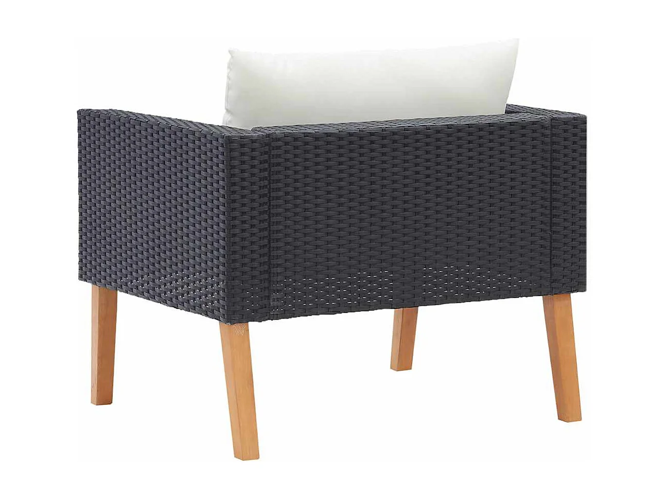 Tuinbank eenzits met kussens poly rattan zwart