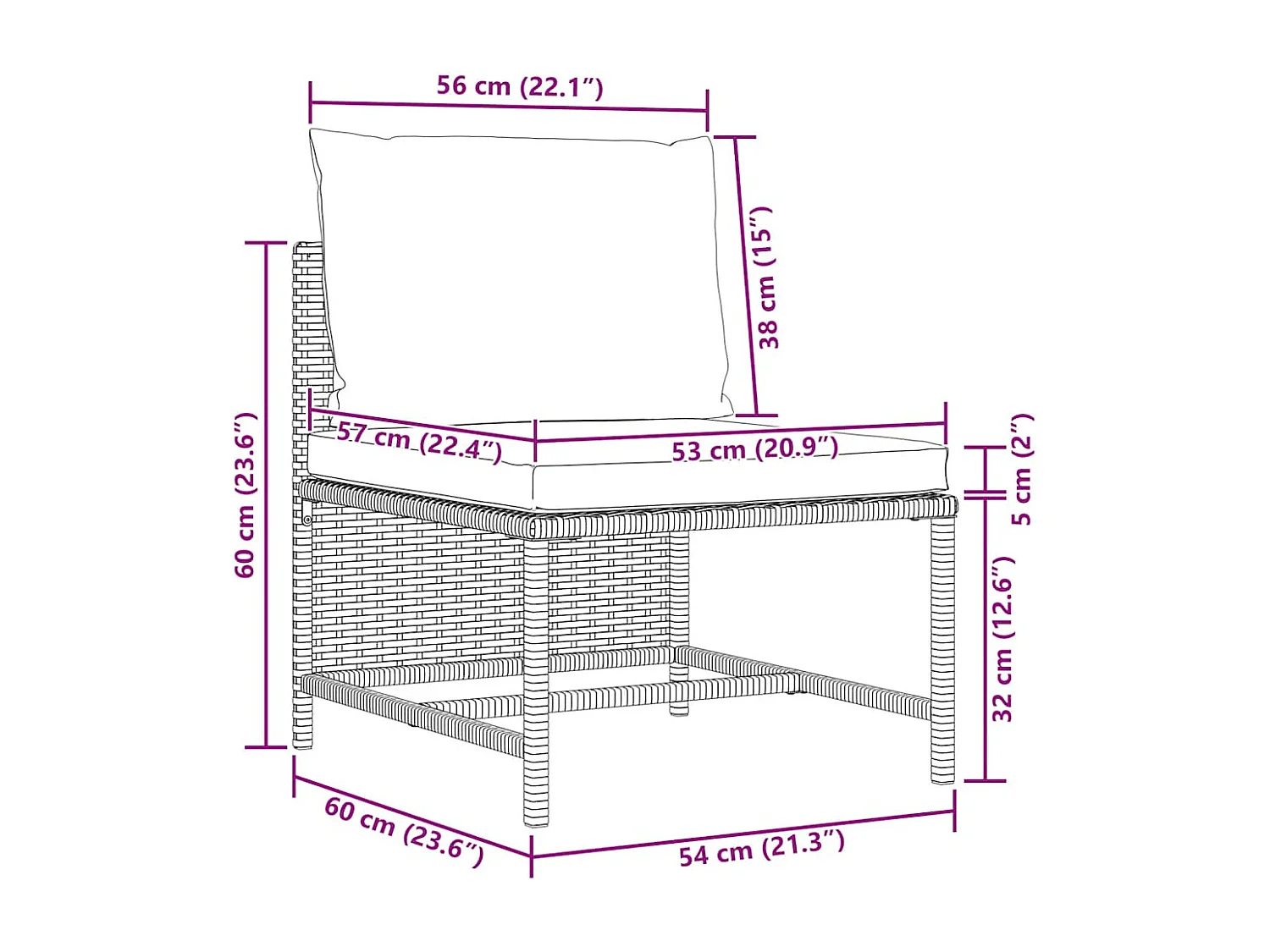 Canapé central sectionnel avec coussins Noir Résine tressée