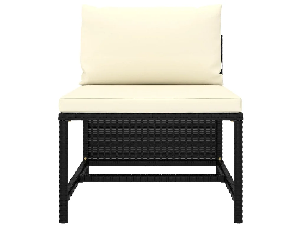 Divano Centrale Modulare con Cuscini in Polyrattan Nero