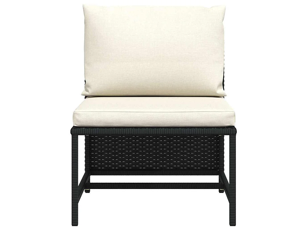 Divano Centrale Modulare con Cuscini in Polyrattan Nero