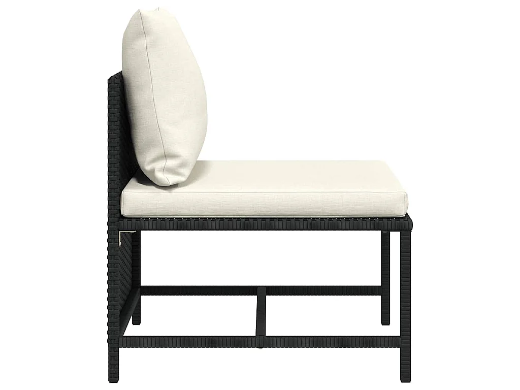 Divano Centrale Modulare con Cuscini in Polyrattan Nero