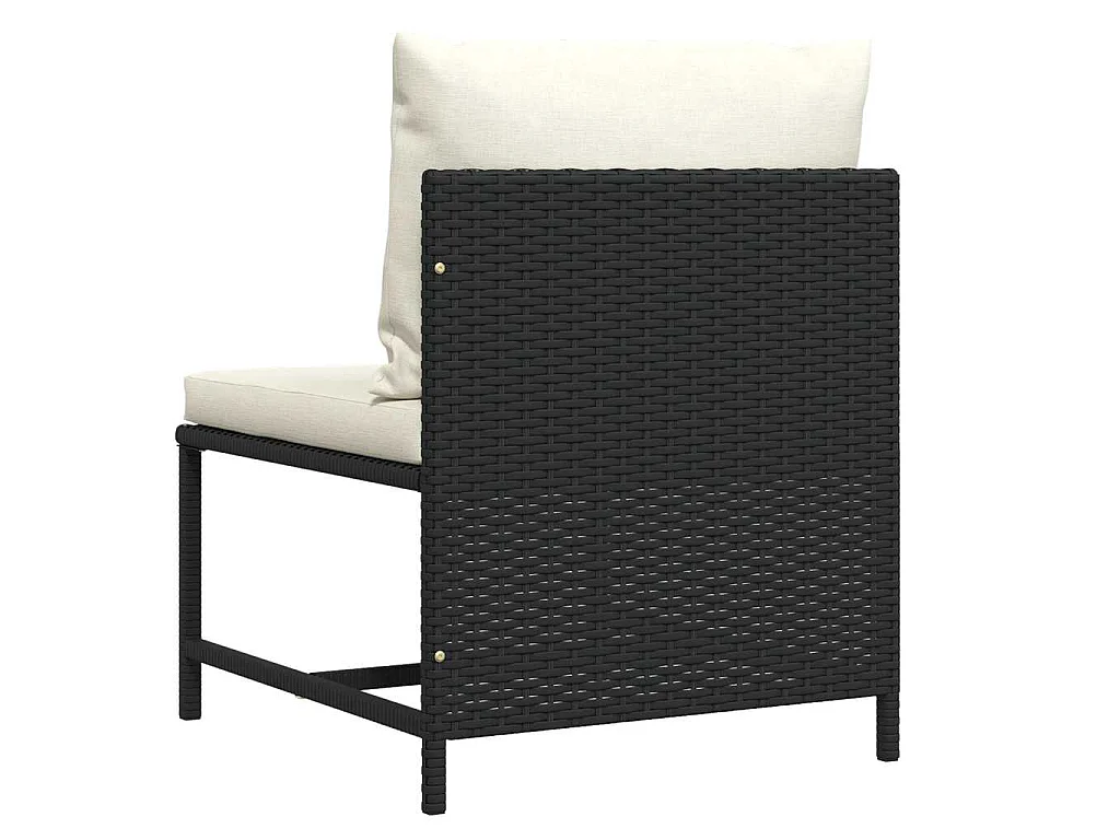 Divano Centrale Modulare con Cuscini in Polyrattan Nero