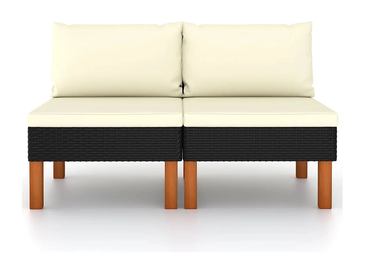 Mittelsofas 2 Stk. Poly Rattan und Eukalyptus Massivholz