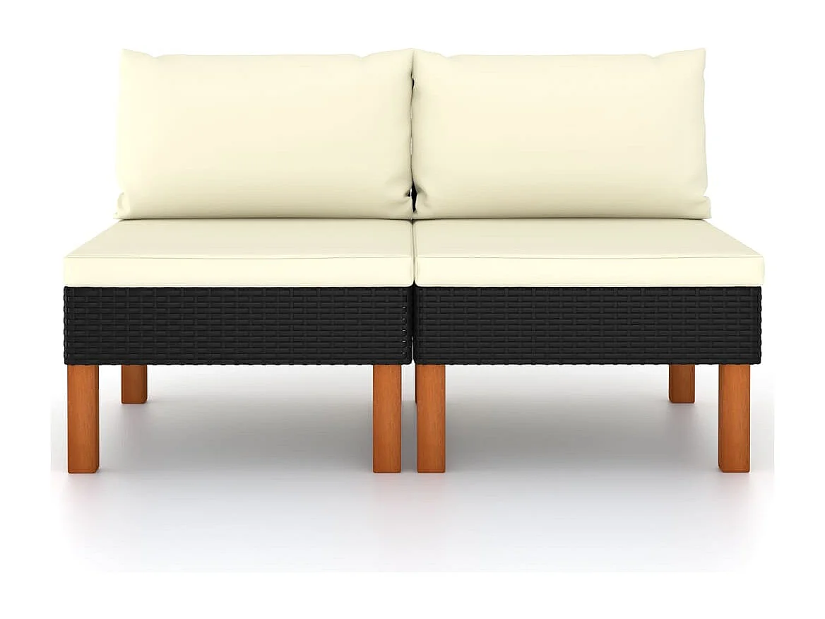 Mittelsofas 2 Stk. Poly Rattan und Eukalyptus Massivholz