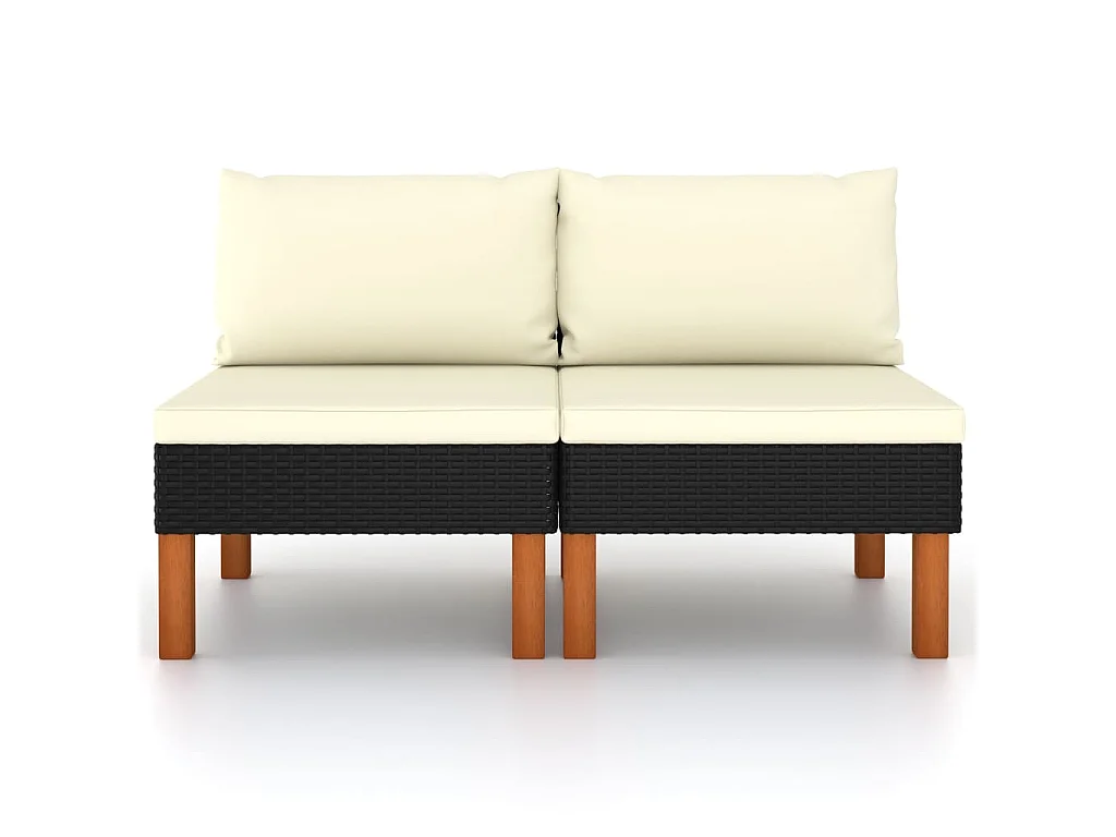 Mittelsofas 2 Stk. Poly Rattan und Eukalyptus Massivholz