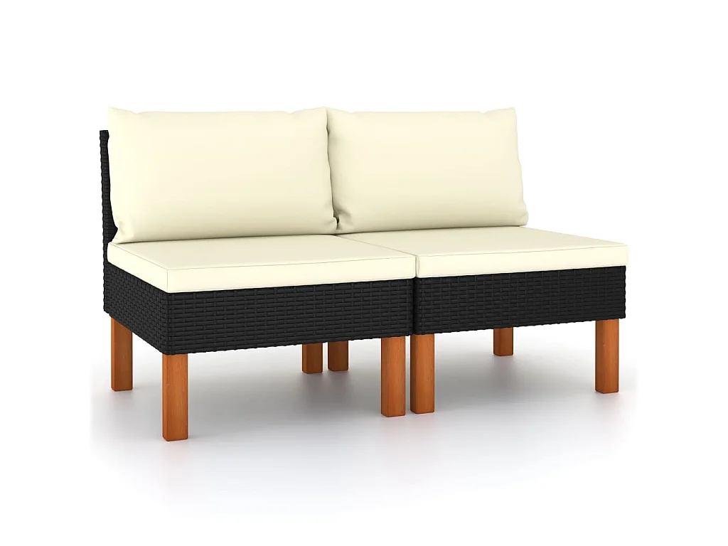 Mittelsofas 2 Stk. Poly Rattan und Eukalyptus Massivholz