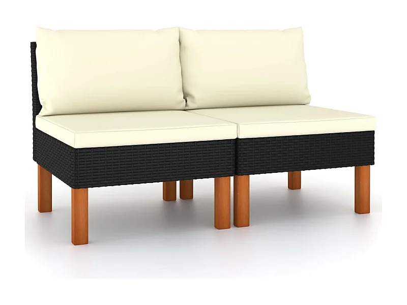 Middenbanken 2 st poly rattan en massief eucalyptushout