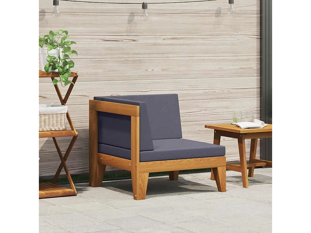 Canapé d'angle sectionnel et coussins gris foncé Bois d'acacia