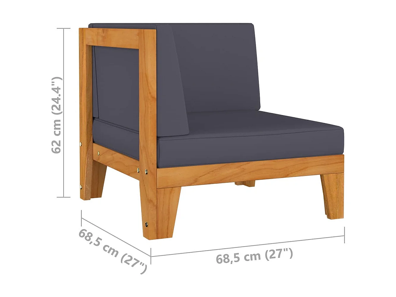 Canapé d'angle sectionnel et coussins gris foncé Bois d'acacia