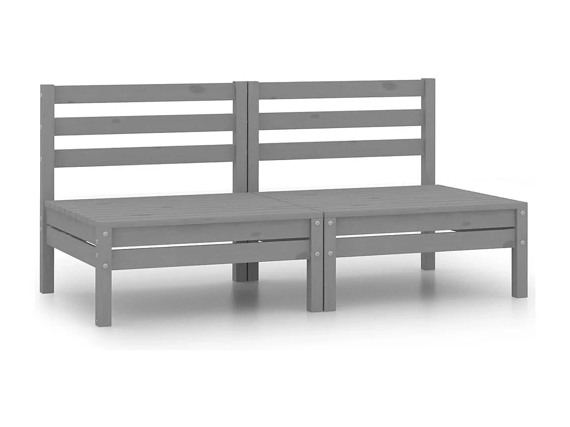 Canapés centraux de jardin 2 pcs gris bois de pin massif