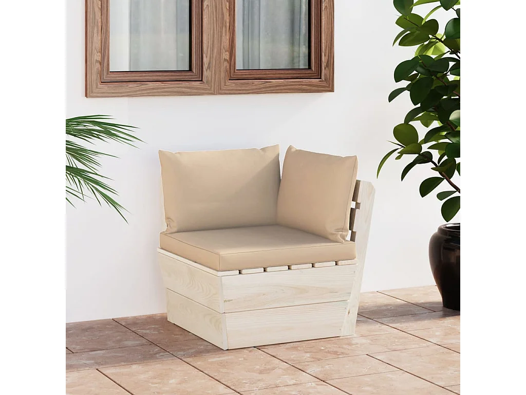 Divano Angolare da Giardino su Pallet e Cuscini Legno di Abete