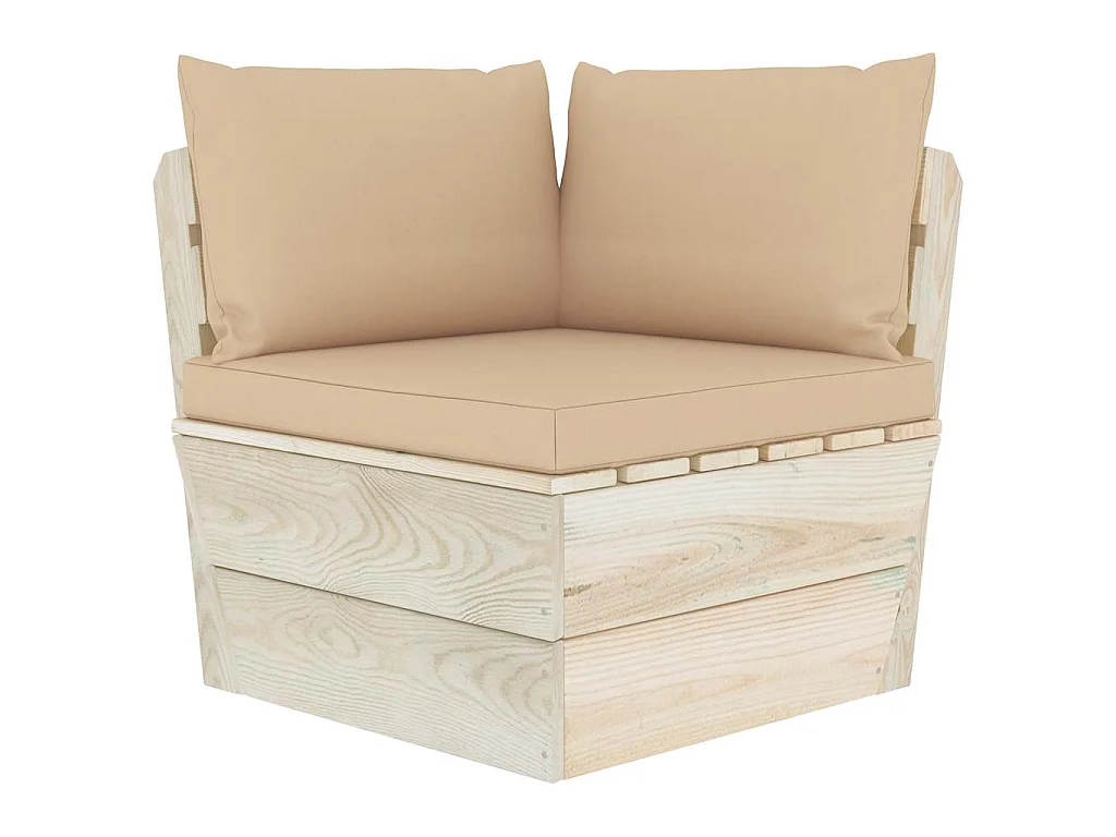 Divano Angolare da Giardino su Pallet e Cuscini Legno di Abete