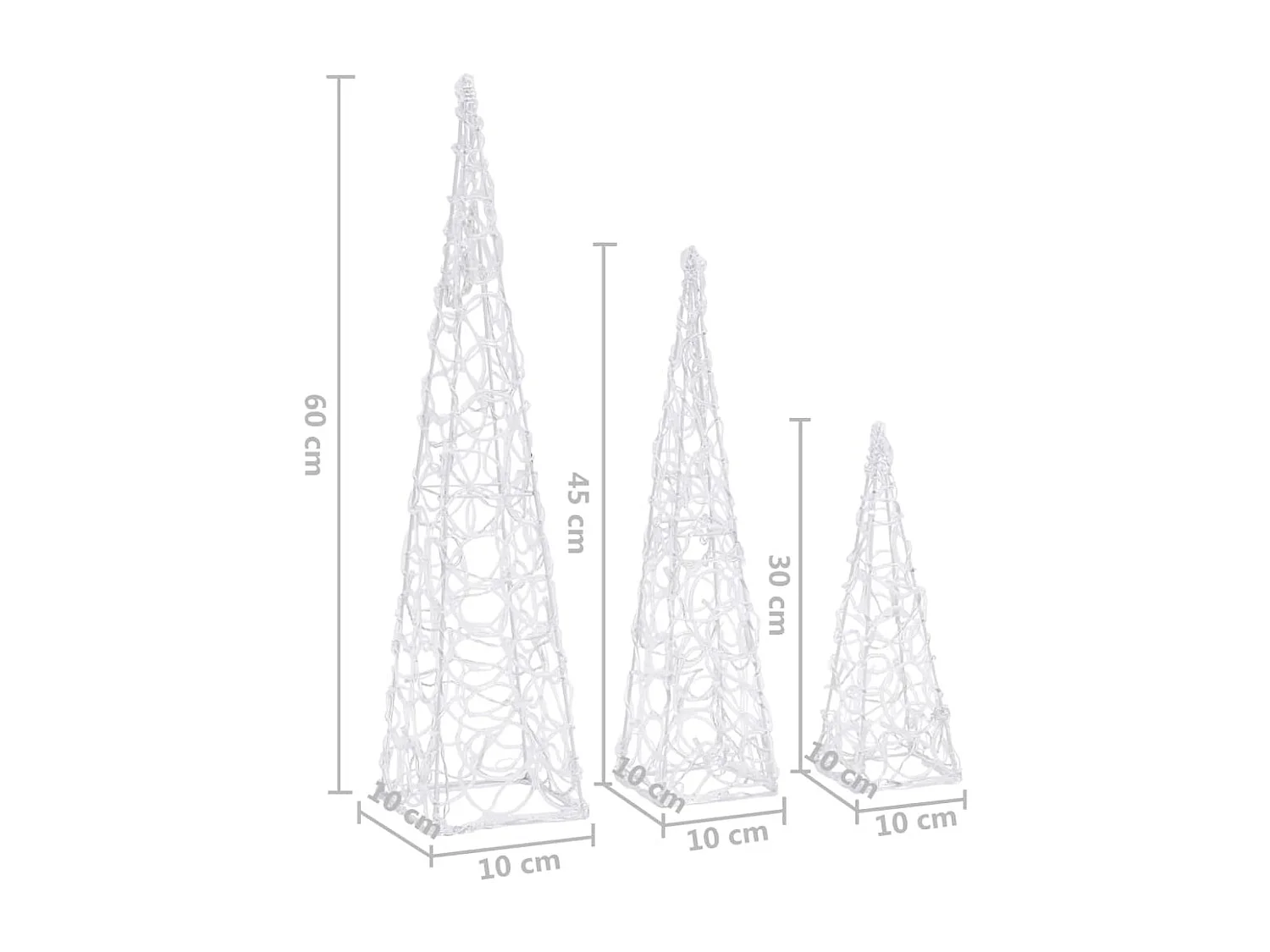Set de cono de luz LED decorativo acrílico azul 30/45/60cm