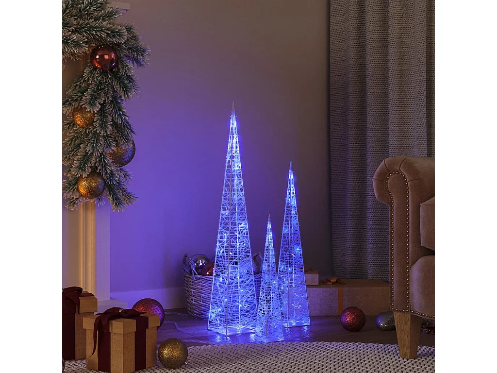 Lichtkegelset decoratief LED 30/45/60 cm acryl blauw