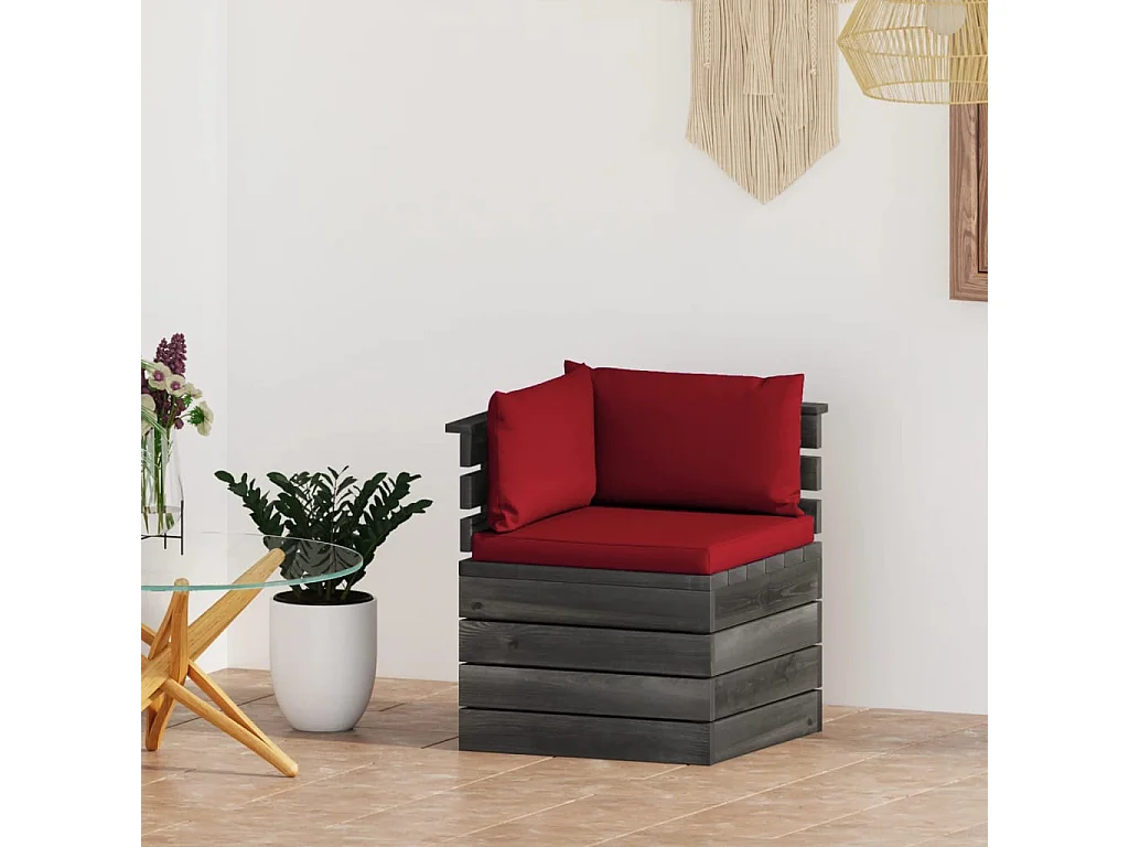 Canapé d'angle palette de jardin avec coussins Bois de pin