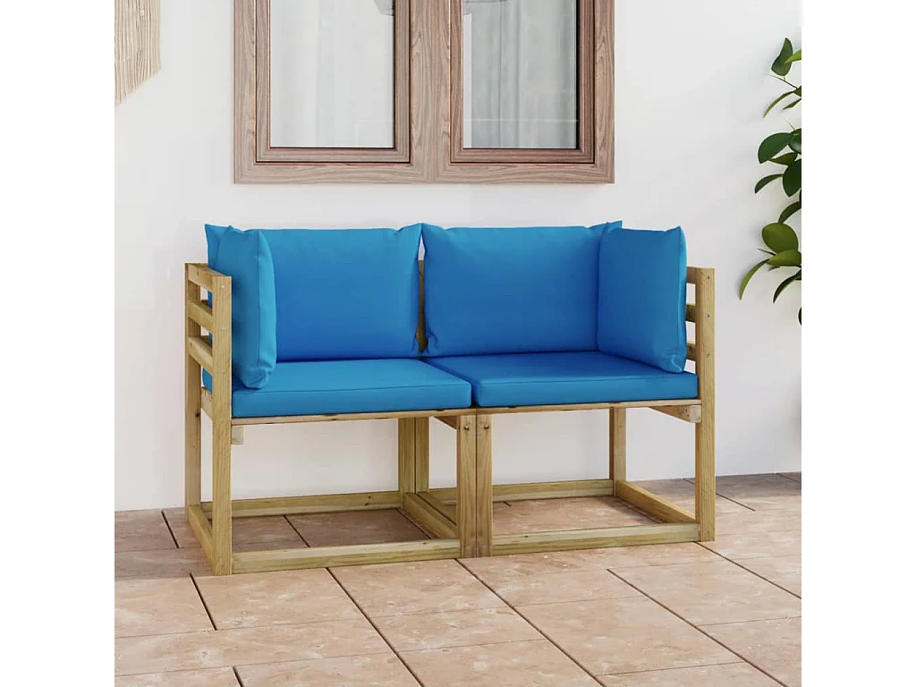 Canapés d'angle de jardin 2pcs et coussins Pin imprégné de vert