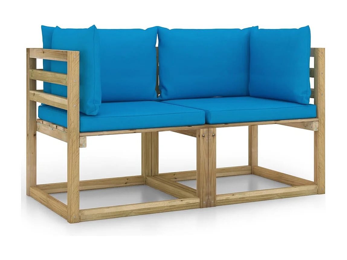 Canapés d'angle de jardin 2pcs et coussins Pin imprégné de vert