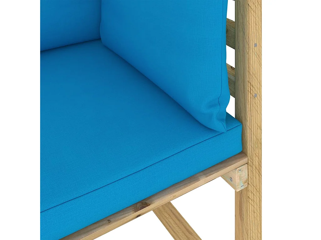 Canapés d'angle de jardin 2pcs et coussins Pin imprégné de vert