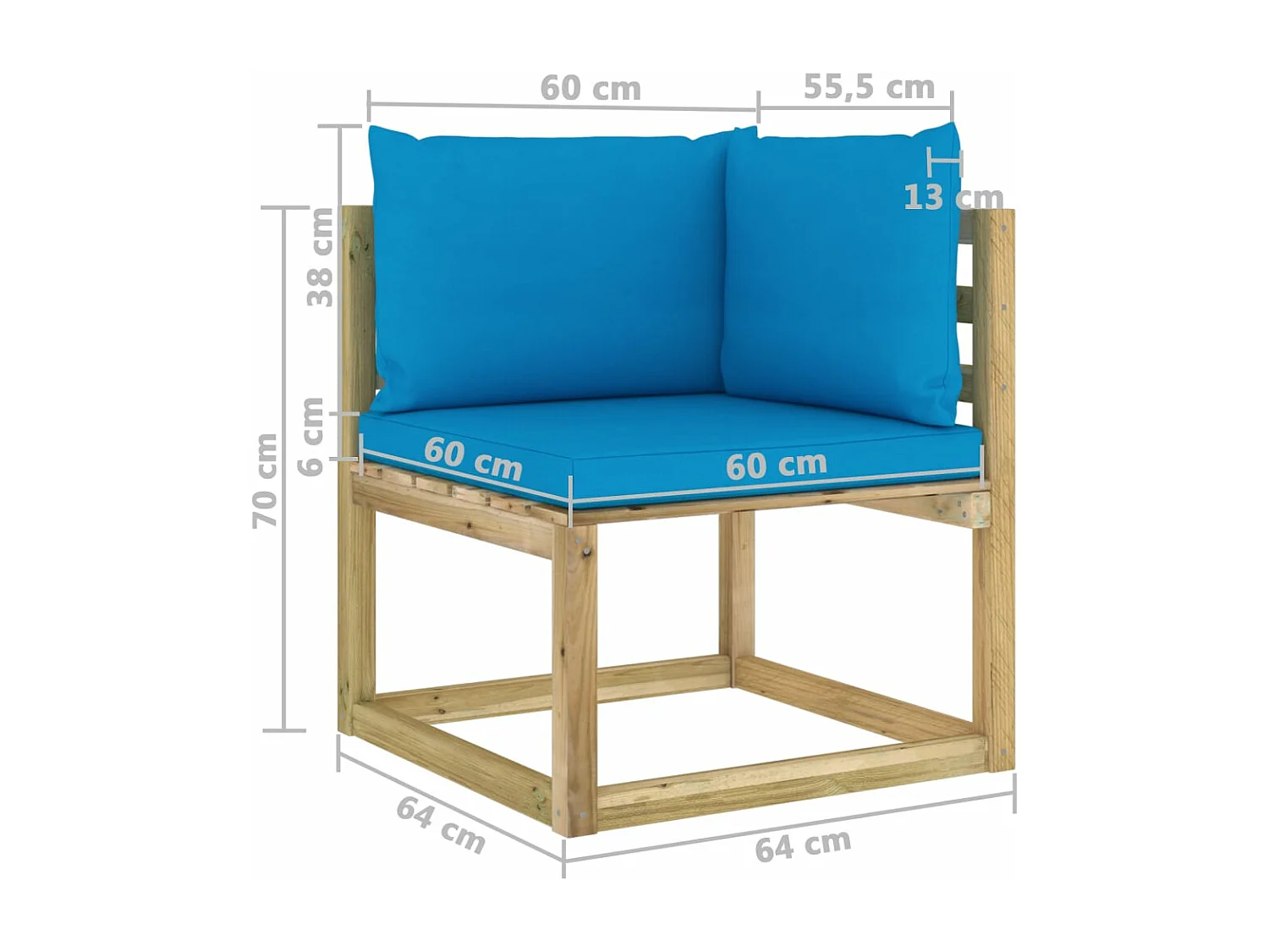 Canapés d'angle de jardin 2pcs et coussins Pin imprégné de vert