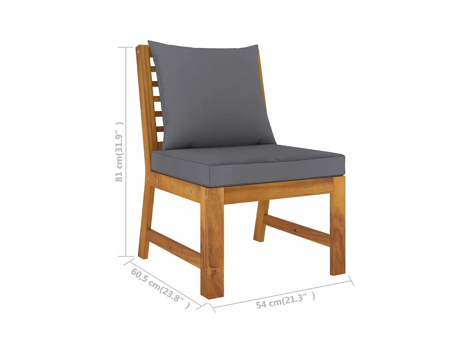 Modular-Mittelsofa mit Dunkelgrauen Kissen Akazie Massivholz