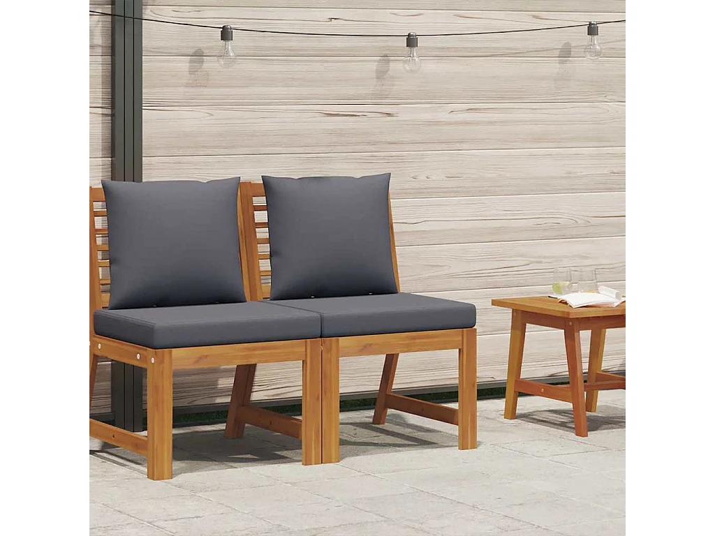 Divano Centrale Modulare Cuscini Grigio Scuro Massello Acacia