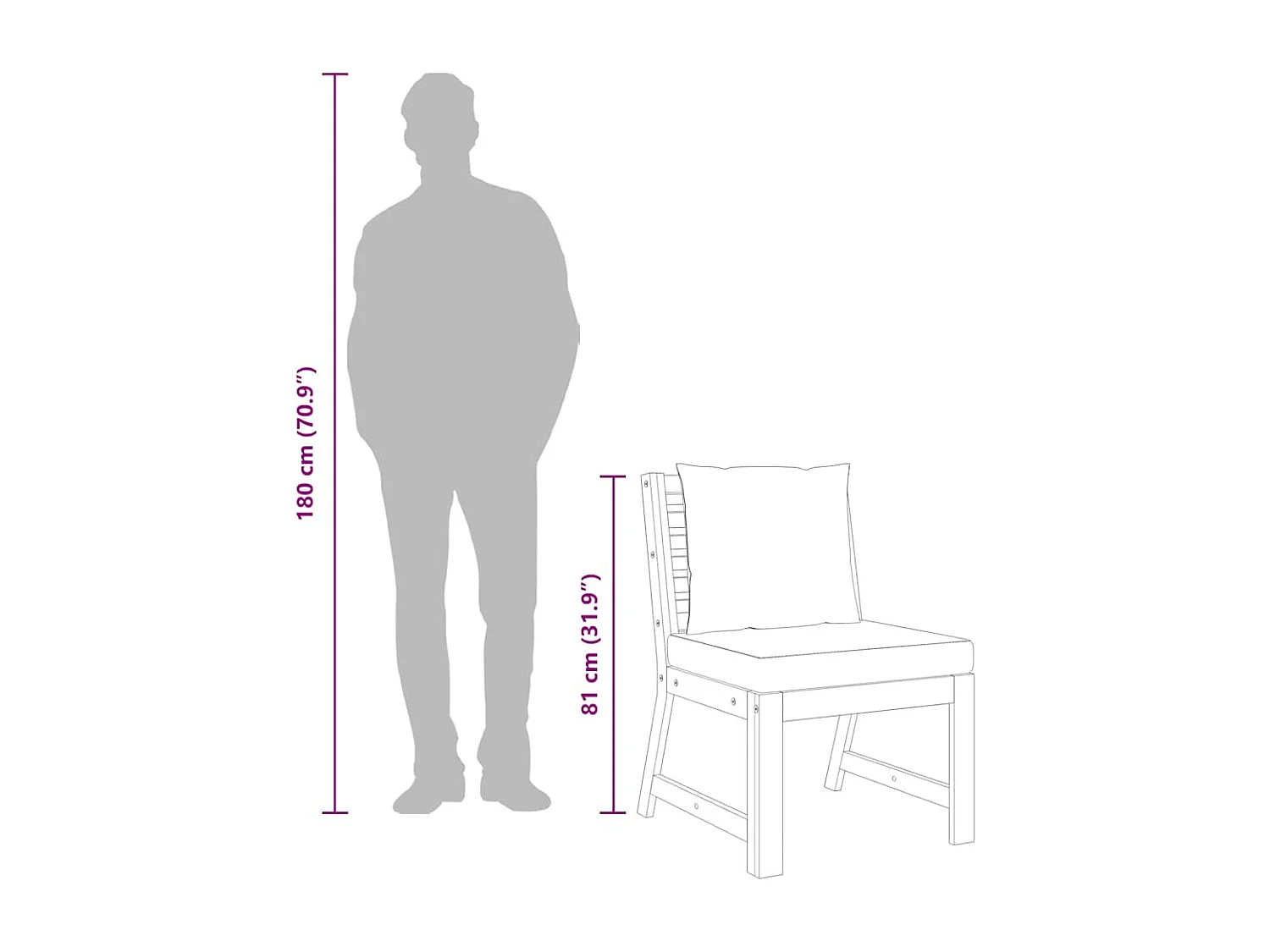 Divano Centrale Modulare Cuscini Grigio Scuro Massello Acacia