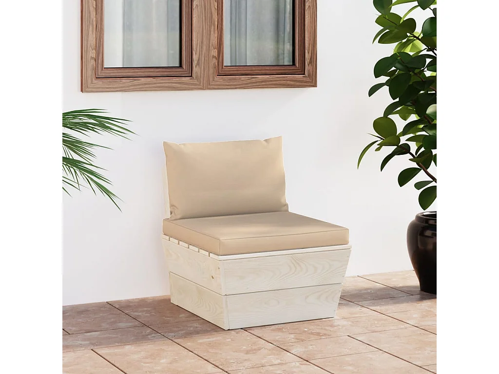 Canapé central palette de jardin avec coussins Épicéa imprégné