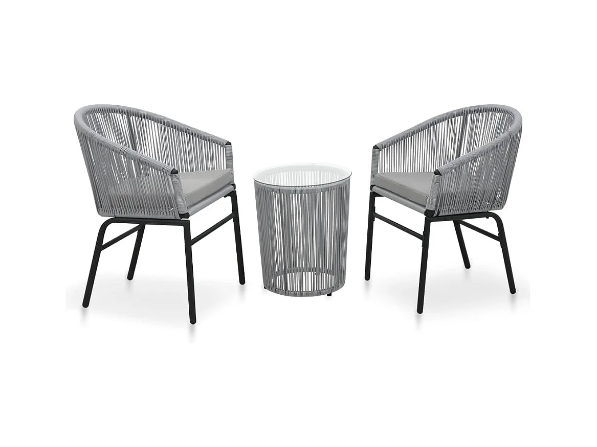 Ensemble de bistro 3 pcs avec coussins Rotin PE Gris