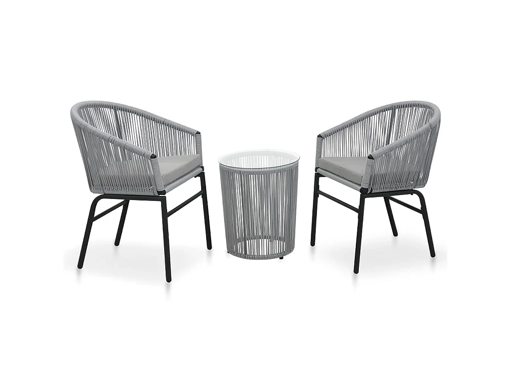3-tlg. Bistro-Set mit Kissen PE-Rattan Grau