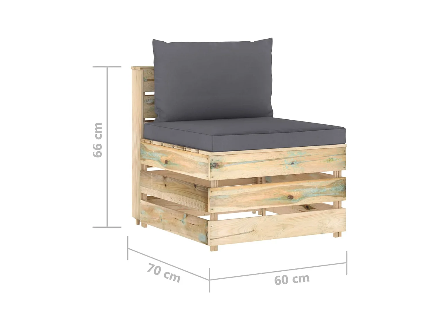 Modulares Mittelsofa mit Kissen Grün Imprägniertes Holz