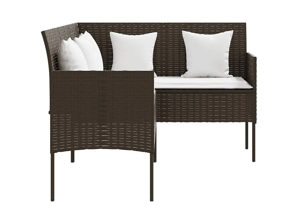 Divano a Forma di L con Cuscini in Polyrattan Marrone