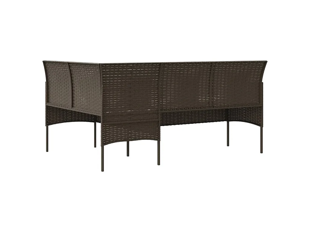 Divano a Forma di L con Cuscini in Polyrattan Marrone