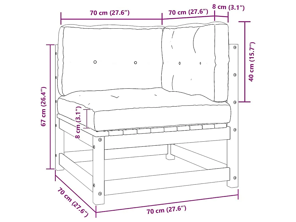 Garten-Ecksofa mit Kissen Massivholz Kiefer