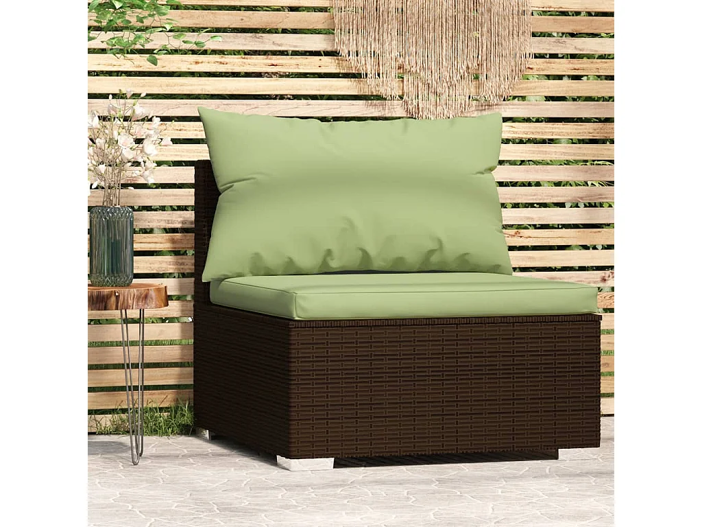 Canapé central de jardin avec coussins Marron Résine tressée