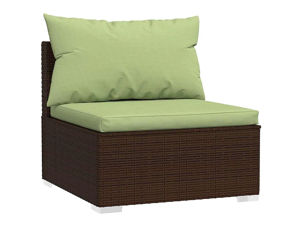Garten-Mittelsofa mit Kissen Braun Poly Rattan