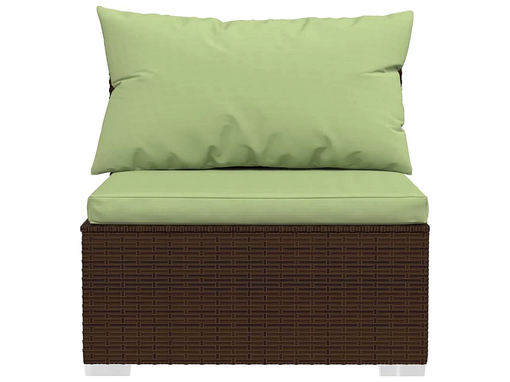Garten-Mittelsofa mit Kissen Braun Poly Rattan