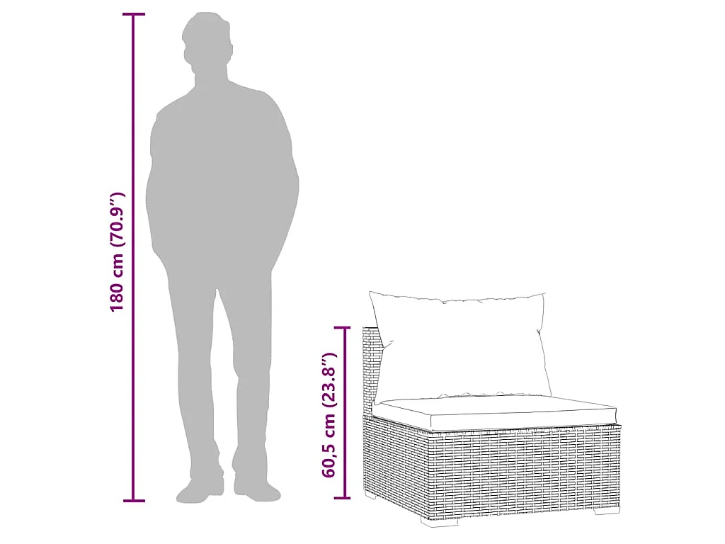 Garten-Mittelsofa mit Kissen Braun Poly Rattan