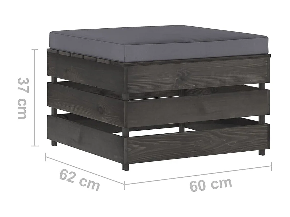 Pouf sectionnel avec coussin Bois imprégné de gris