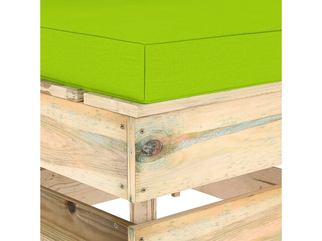 Sofá de centro seccional c/ almofadões madeira impreg. verde