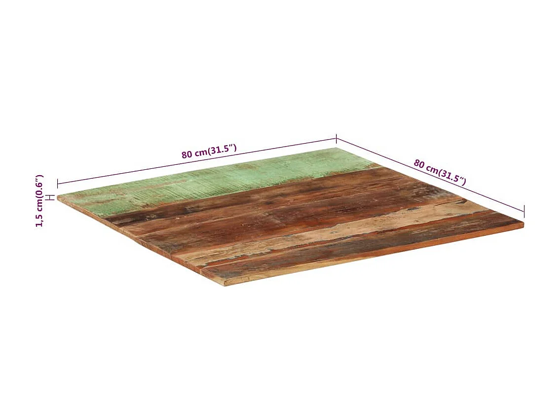Dessus de table carré 80x80 cm 15-16 mm Bois de récupération