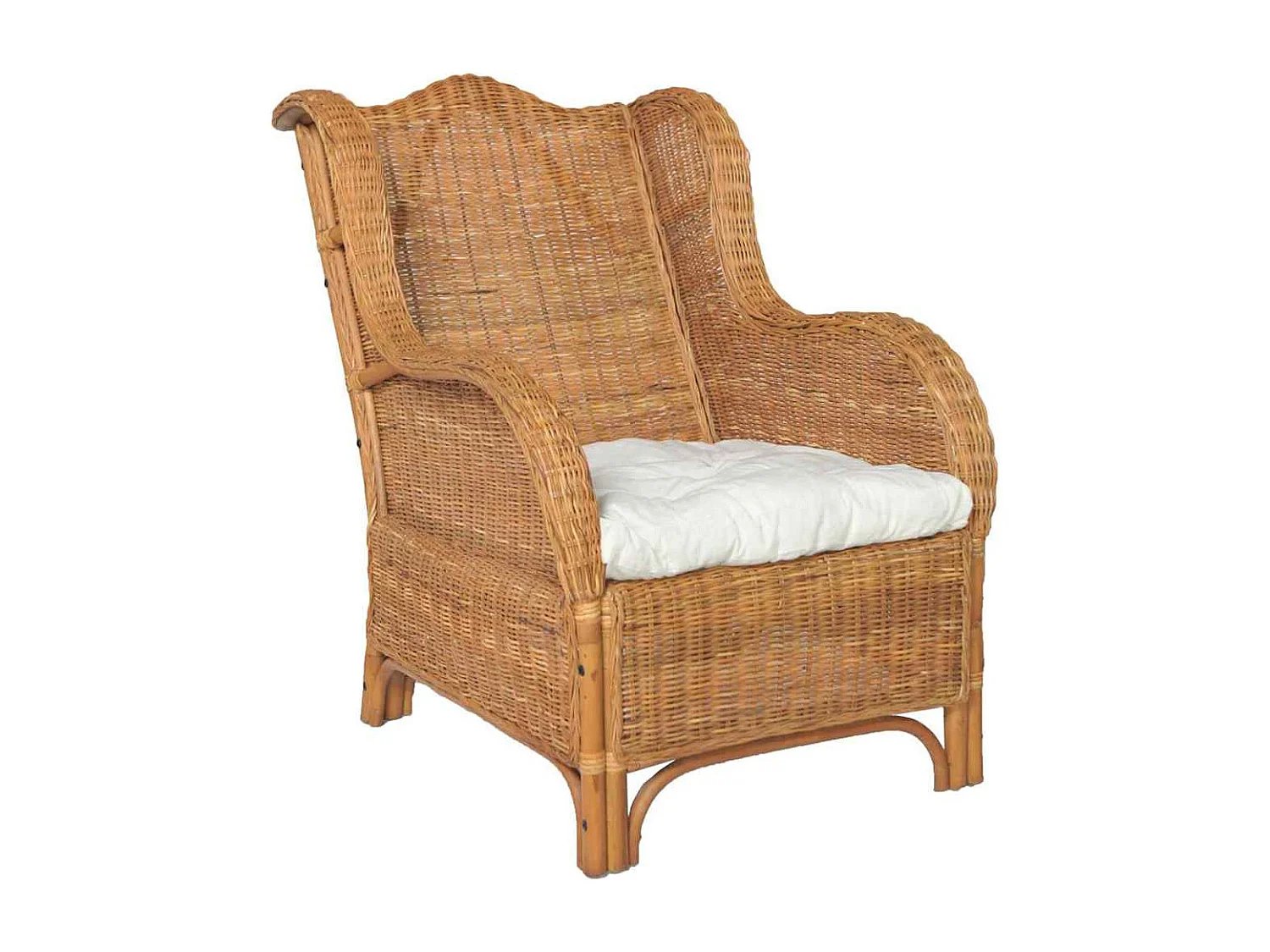 Poltrona con Cuscino Marrone Chiaro in Rattan Naturale e Lino