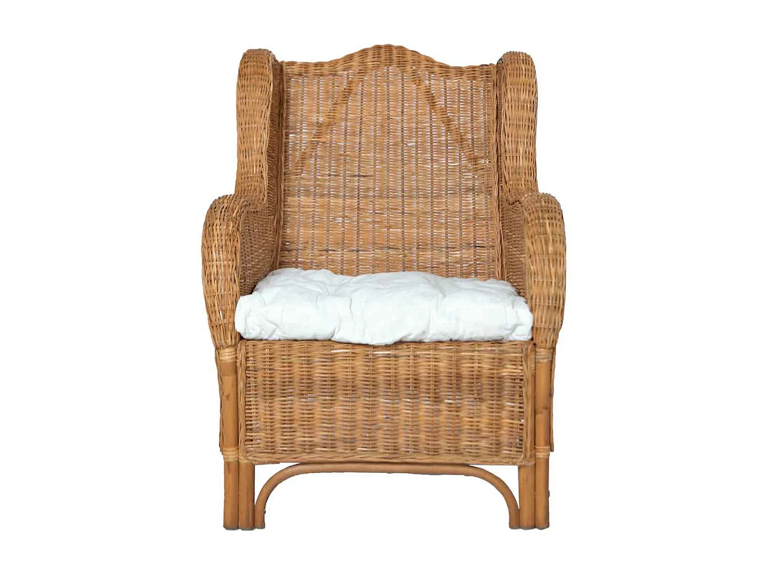 Poltrona con Cuscino Marrone Chiaro in Rattan Naturale e Lino