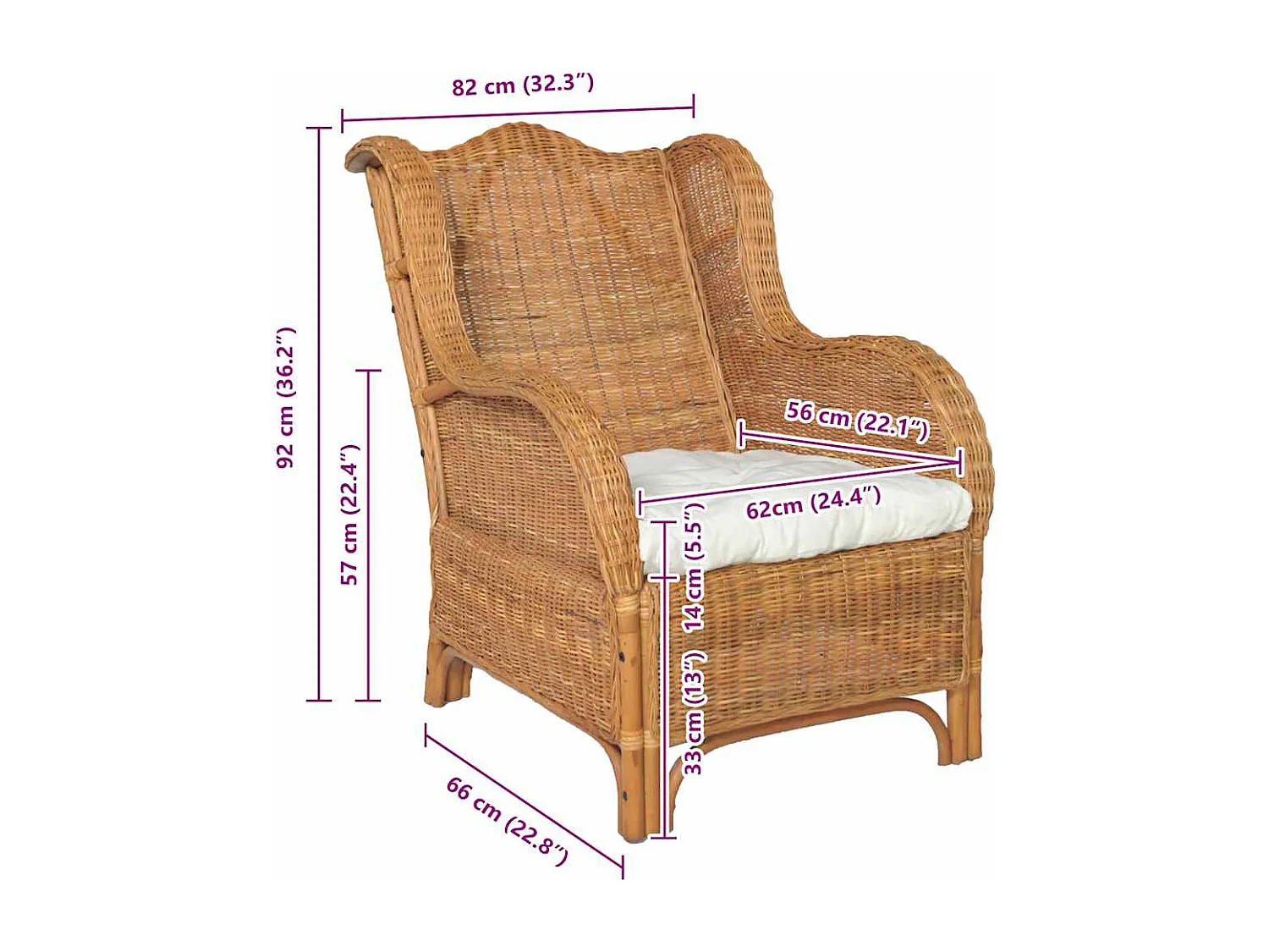 Canapé avec coussin Marron clair Rotin naturel et lin