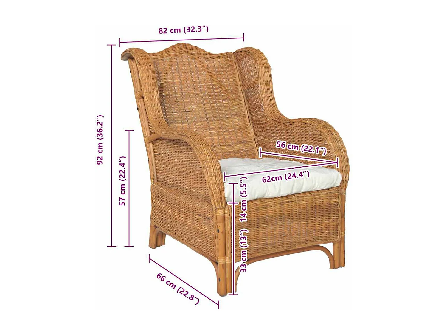 Canapé avec coussin Marron clair Rotin naturel et lin